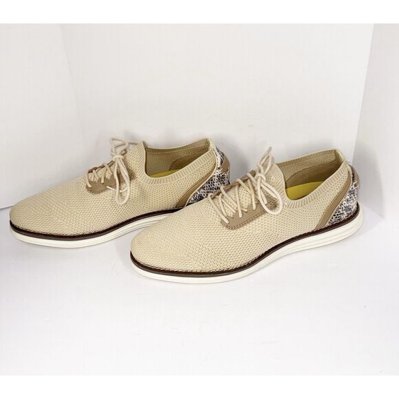 Cole Haan Original Grand Beige Lace Up Loafers Faux Snake Print Womens 10 B - Picture 1 of 16